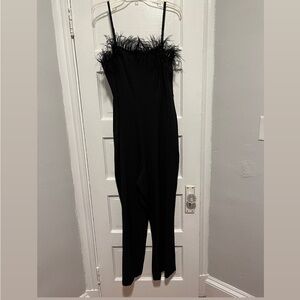 Black Feather Trim Jumpsuit